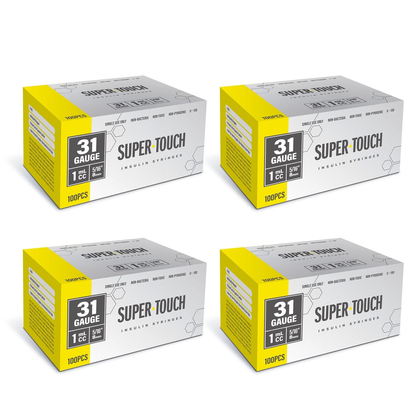 Super Touch Insulin Syringes - 31G 1cc 5/16" 100/bx - Pack of 4