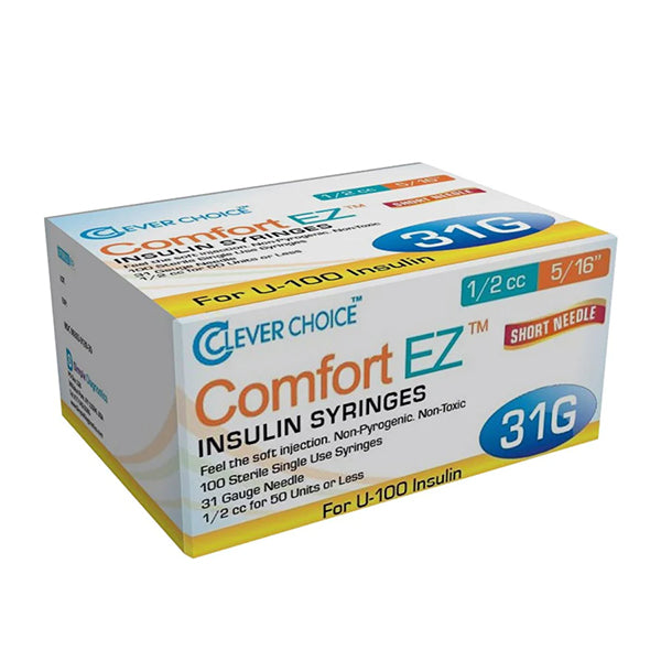 Clever Choice Comfort EZ Insulin Syringes - 31G 1/2cc 5/16" 100ct