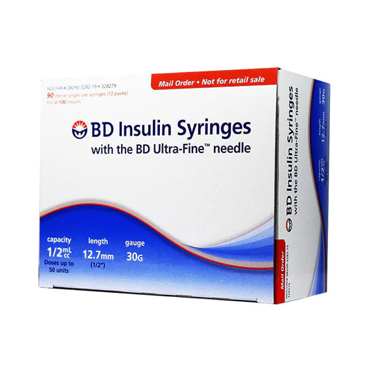 BD Ultra-Fine Insulin Syringes - 30G 1/2cc 1/2" 90ct