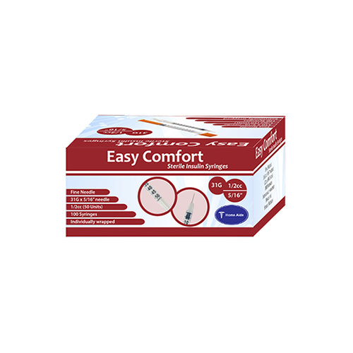 Easy Comfort Insulin Syringes - 31G 1/2cc 5/16" 100ct