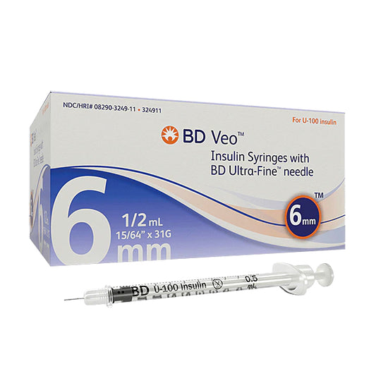 BD Veo Insulin Syringes - 31G 1/2cc 6mm 90ct